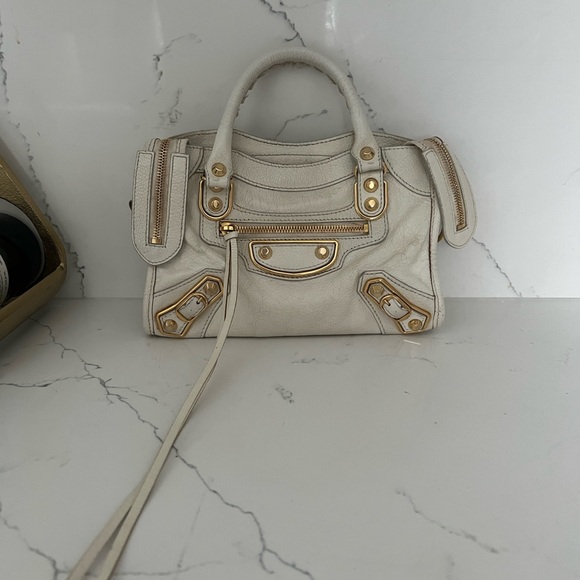 Balenciaga White and Gold Mini City Bag - Picture 1 of 6